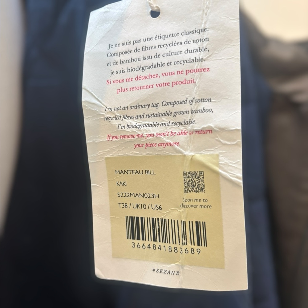 Sezane Bill Coat NWT in olive green/khaki color - Picture 10 of 12